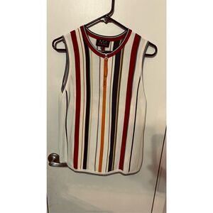 David Meister Red Stripe Sleeveless Half Zip Sweater Size L